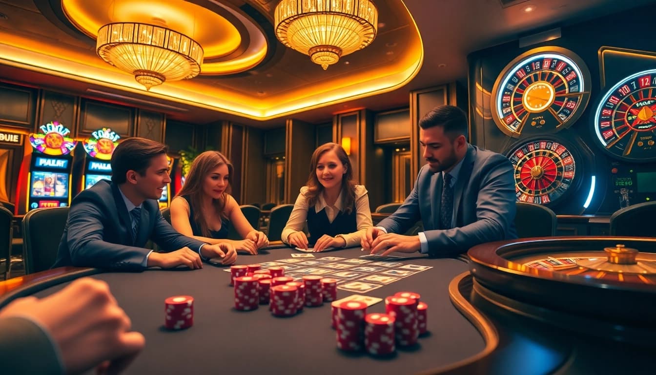 Players engaging in a thrilling poker game at Thabet's premium casino.