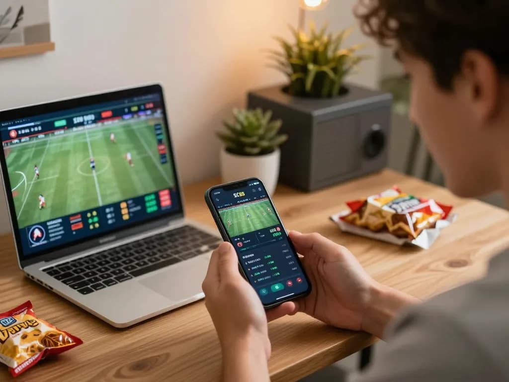 Player engaged in sports betting on SC88 app, analyzing odds and live match statistics.