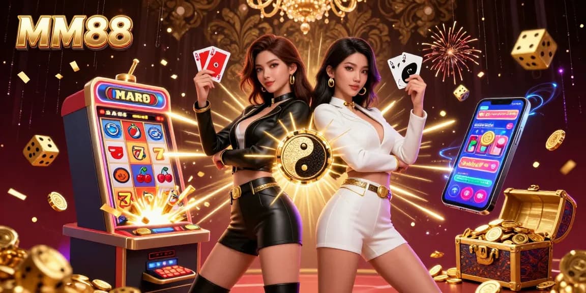 Experience the dynamic MM88 casino scene with twin Asian women showcasing their gaming prowess.