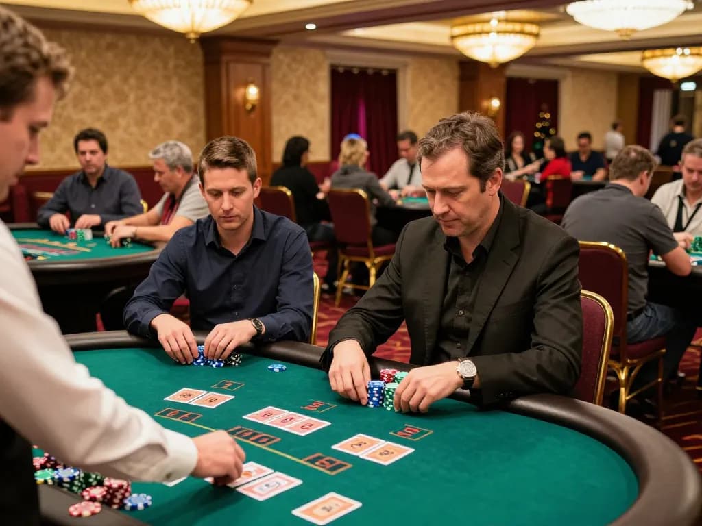 Players engaging in strategic blackjack gameplay at MM88 casino with vibrant atmosphere and elegant decor