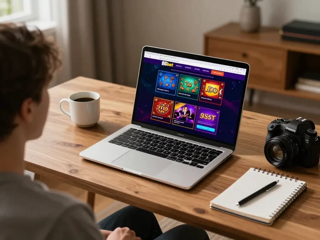 Engaging moment of a player navigating 86bet's online casino platform