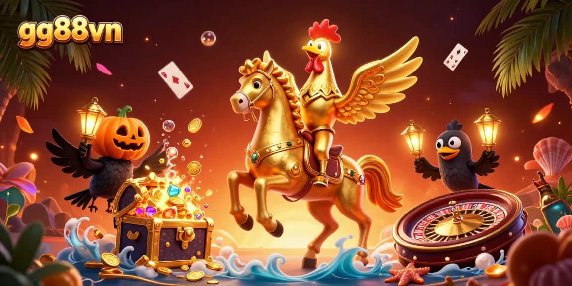 Engage with gg88vn's thrilling casino adventures featuring golden rooster and vibrant gaming elements.