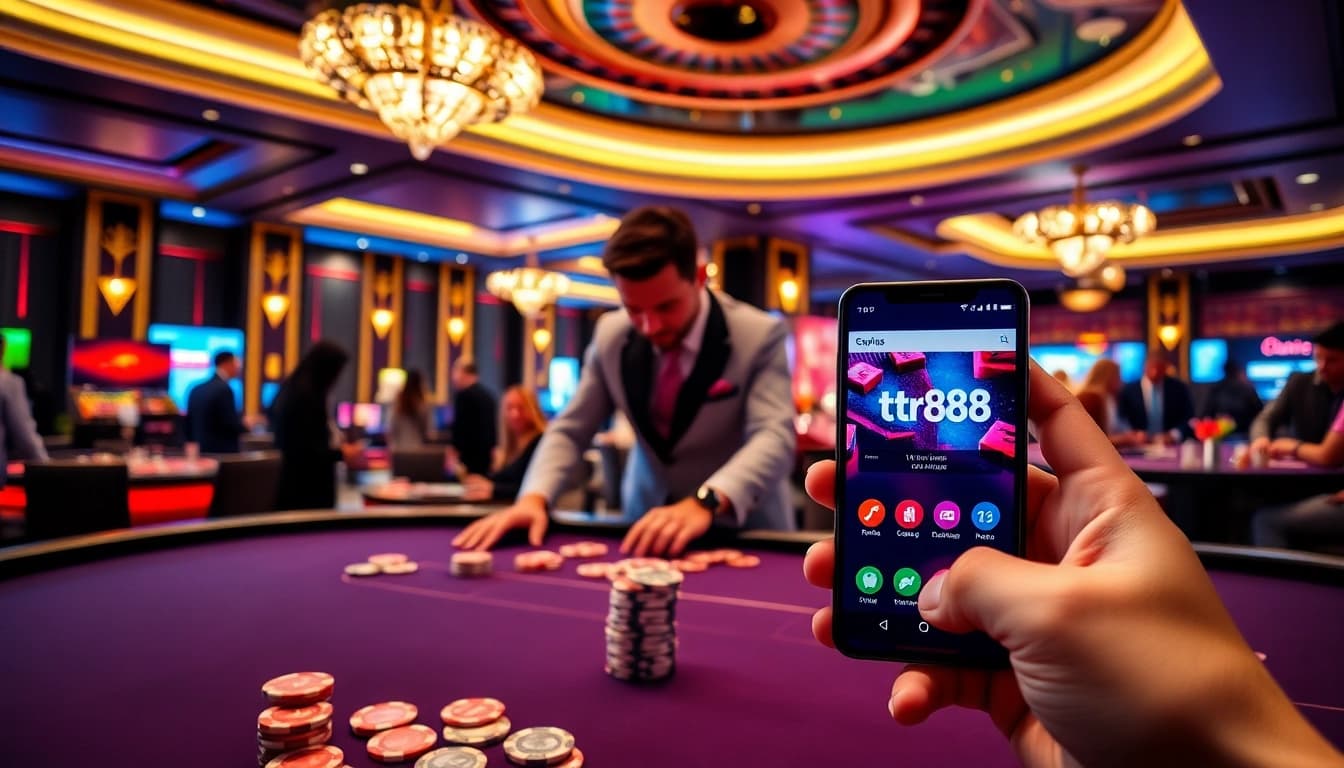 Experience the excitement of the tr88 app at a luxurious casino table with lively gaming action.
