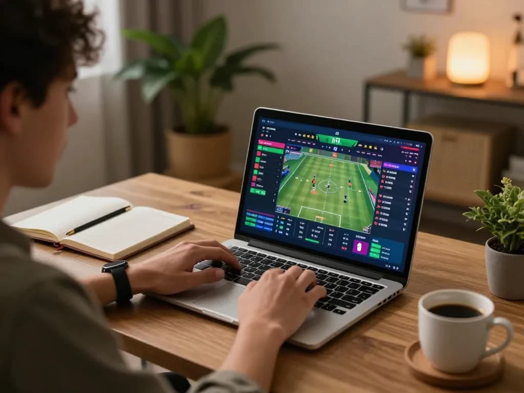 Engaging in online sports betting with 13Win while analyzing game statistics.
