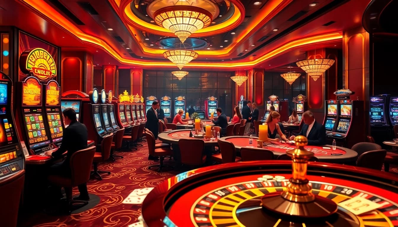 Experience the thrill of MMOO as players engage in exciting casino games with luxurious slot machines.