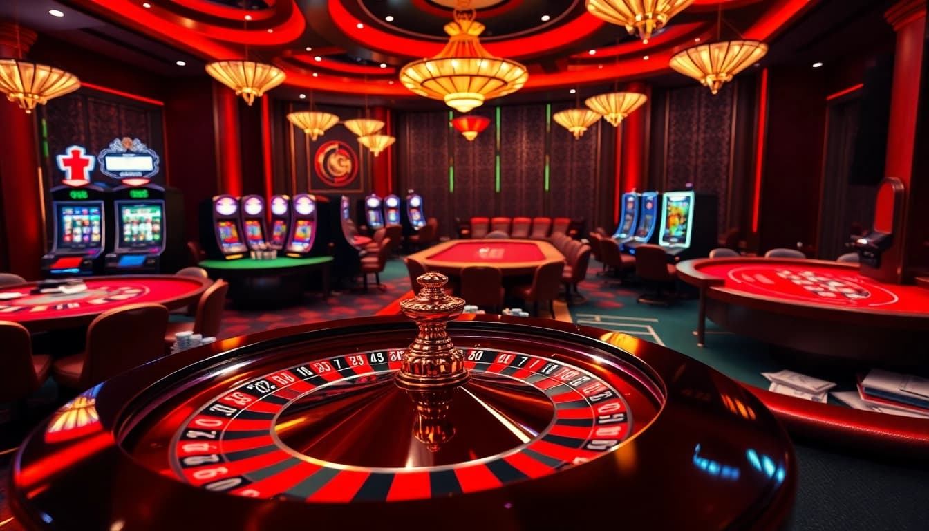 PHSKY online casino scene featuring roulette wheel and vibrant gaming tables