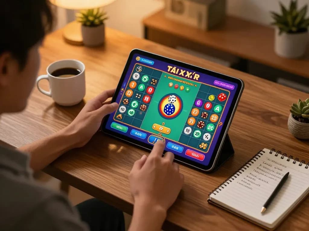 Tài Xỉu gameplay displayed on tablet screen during home gaming session.