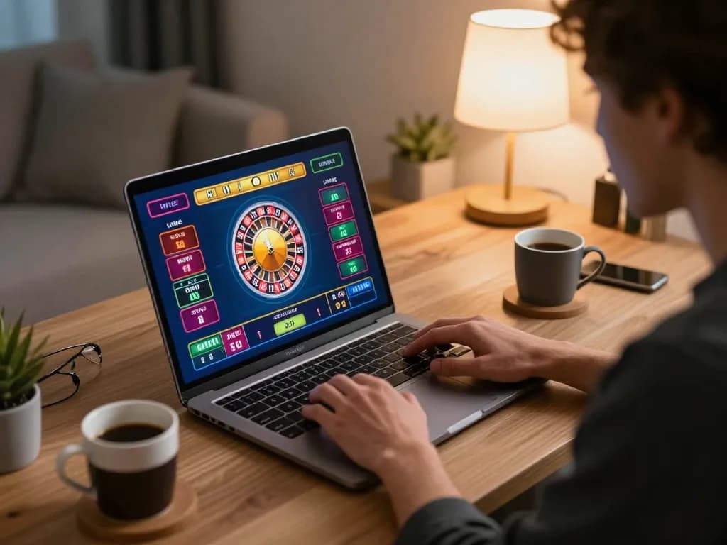 Engaging online gameplay at BL555 as a player enjoys live dealer roulette at home, highlighting immersive casino experience.
