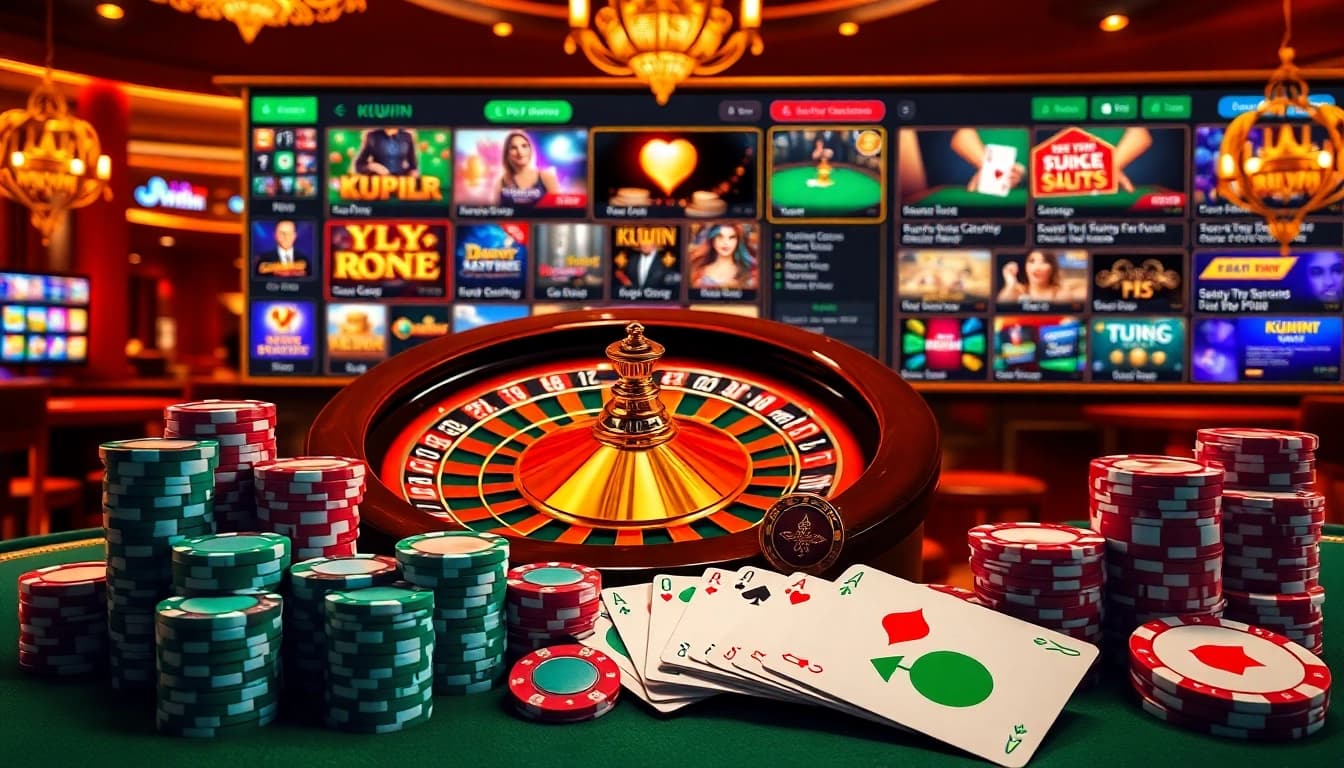 Experience the thrill of winning at KUWIN with vibrant casino tables and colorful chips.