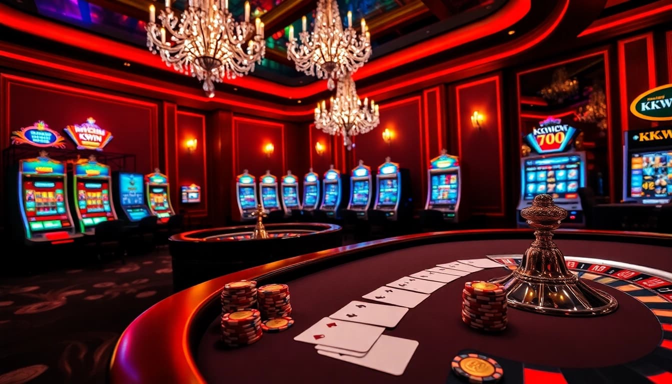 Experience high-stakes thrills at KKWIN casino with vibrant tables and captivating game elements.