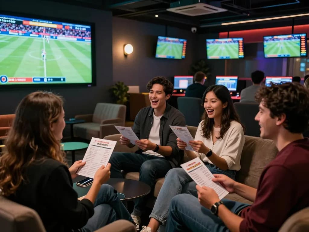 Hitclub sports fans placing bets and cheering at a lively sports betting lounge atmosphere.