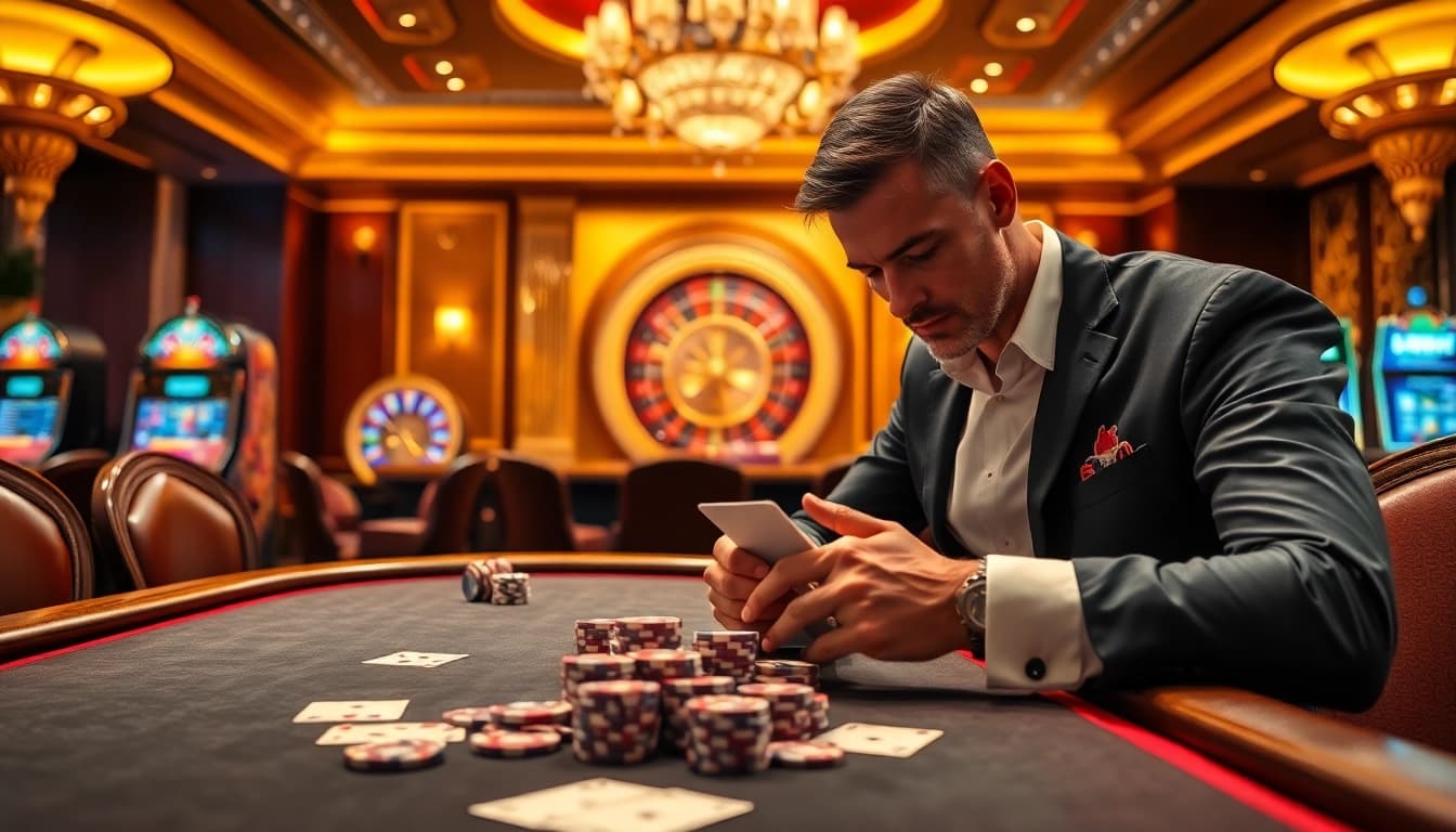 Experience high-stakes gambling at a luxurious casino with bsport-themed poker and roulette.