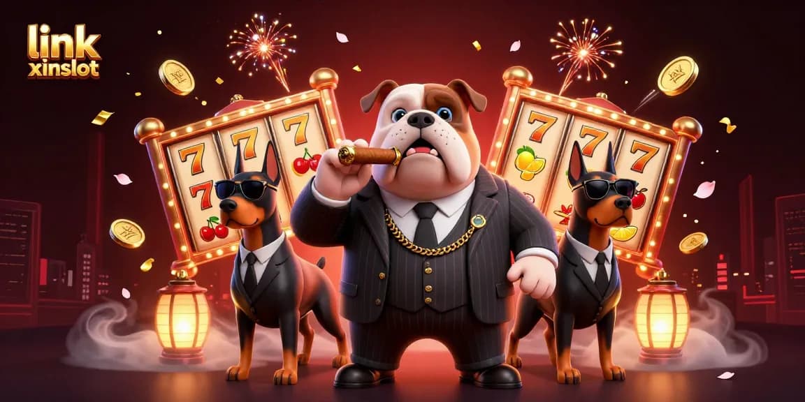Spin winning slot reels at link xinslot, featuring a mafia bulldog and bodyguard Dobermans.
