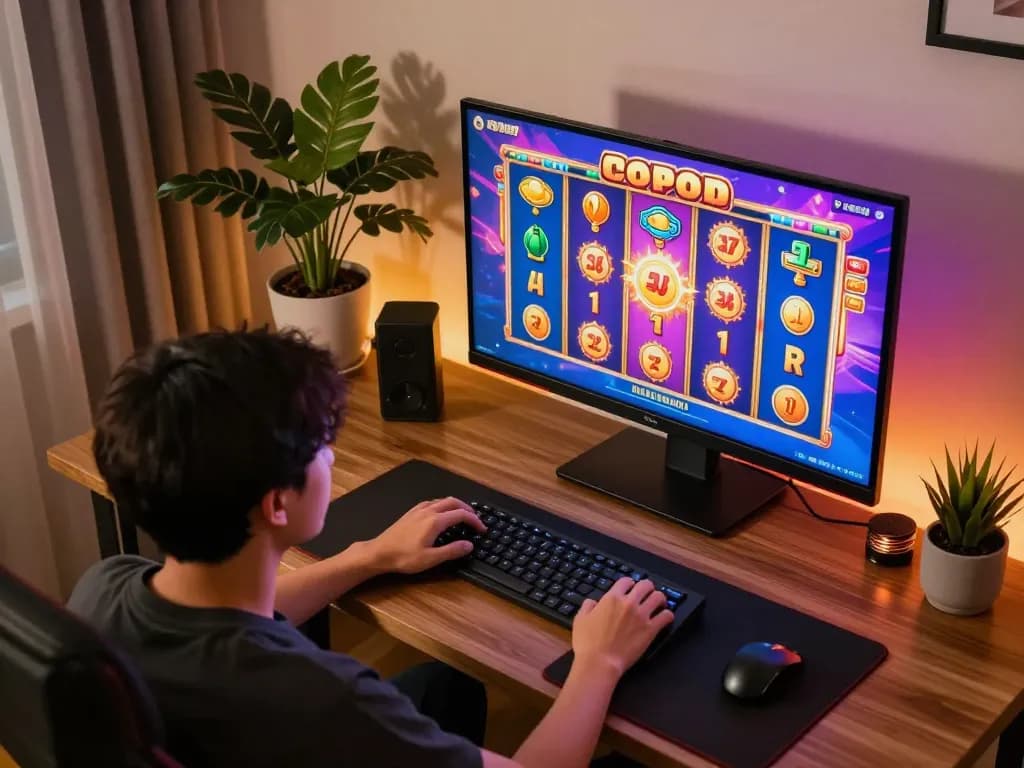 Player enjoying Slot Malaysia online slots from home with engaging gameplay on a screen.