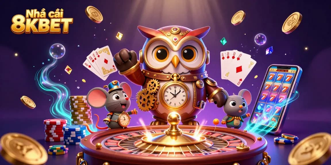 Experience the thrill of Nhà cái 8KBET with dazzling casino games and vibrant characters in a steampunk world.