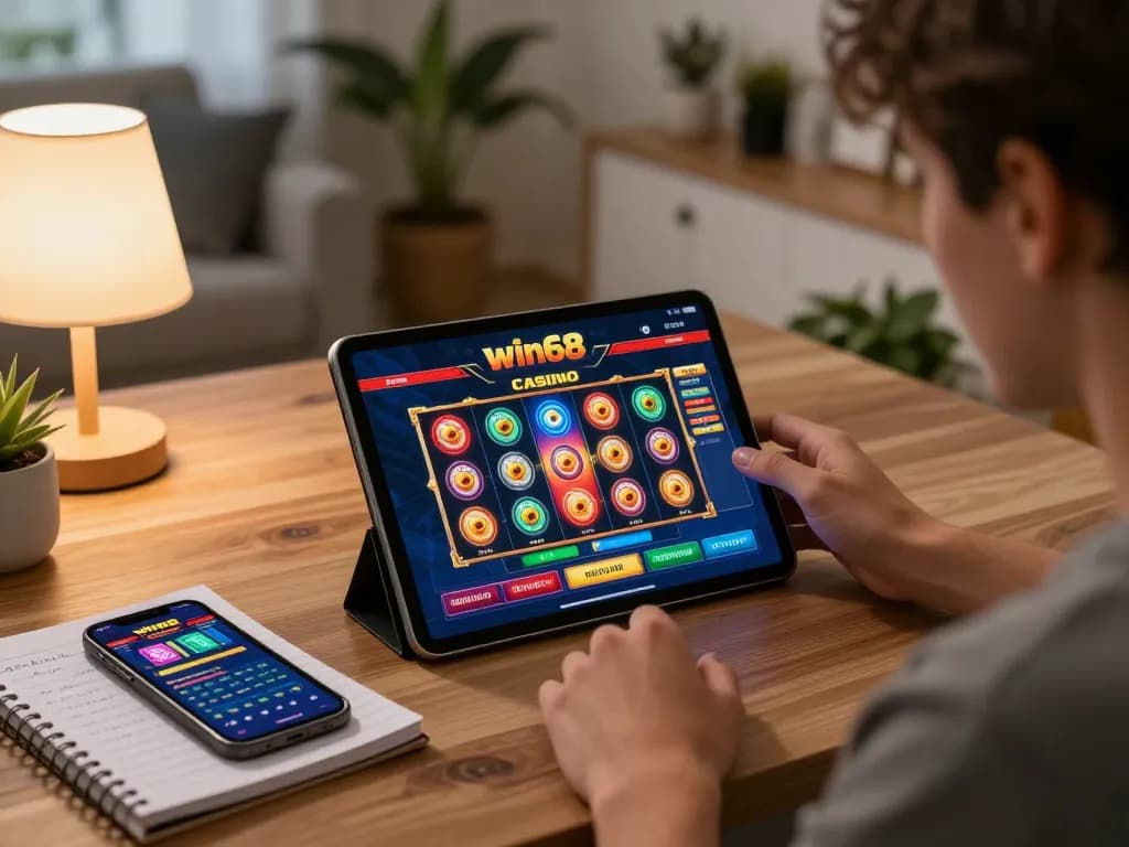 Experience thrilling gameplay on the win68 casino app in a modern home setting.