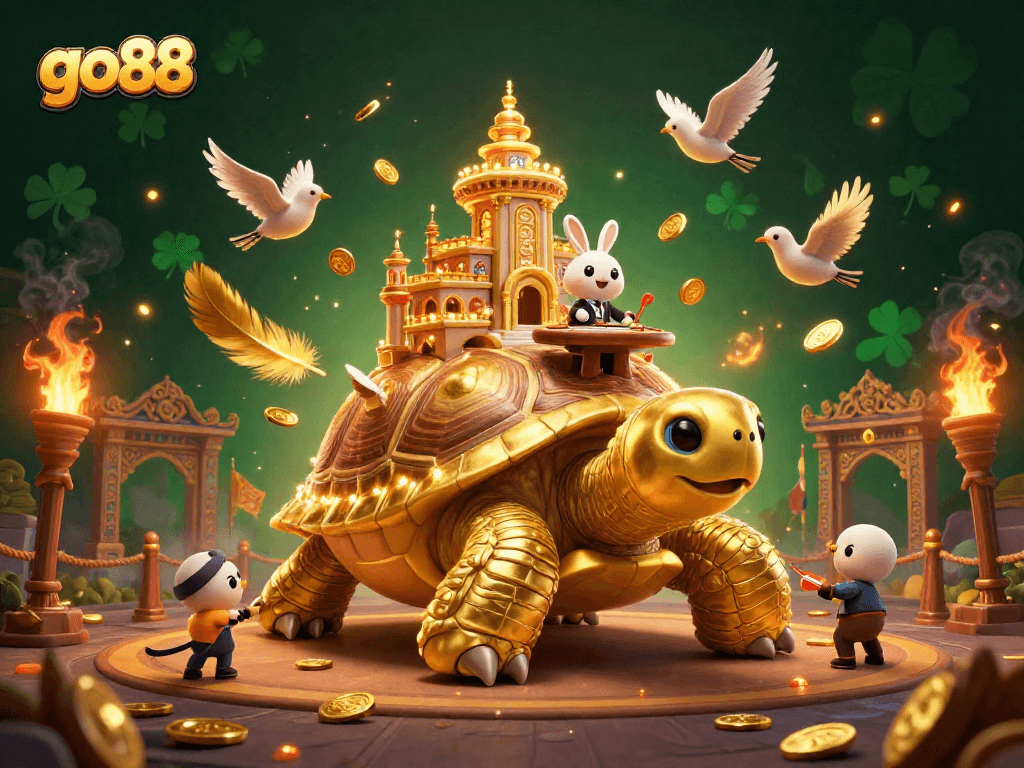 Engage at go88 with vibrant gaming scene featuring a golden tortoise and exciting casino atmosphere.