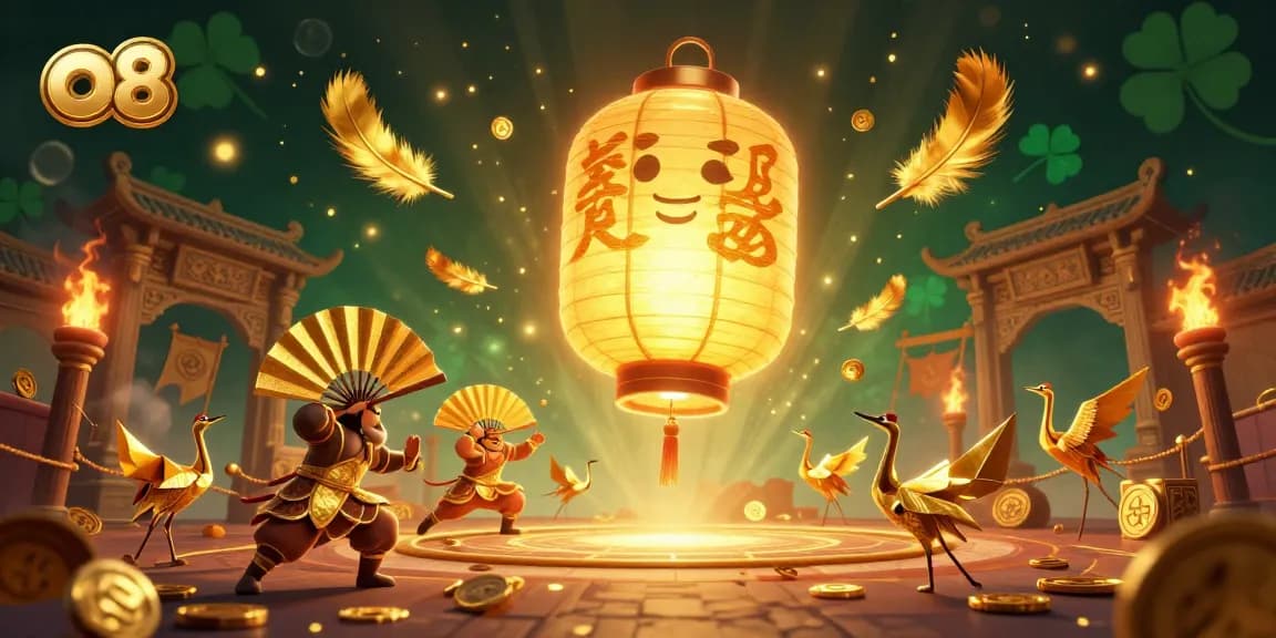 Engage in thrilling games at o8 while winning big, surrounded by vibrant gambling elements and lucky symbols.