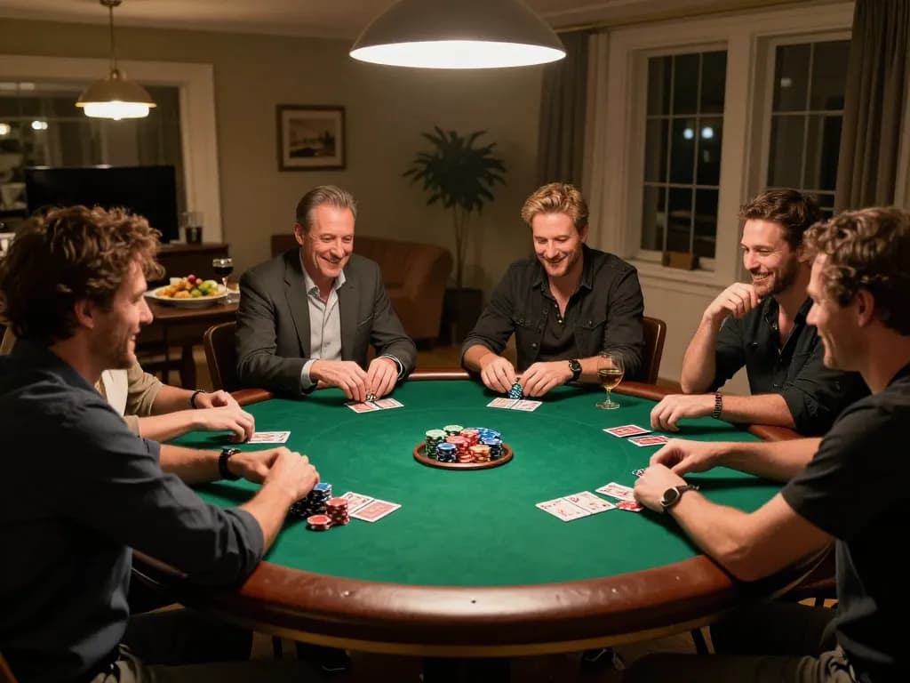 Enjoying poker at home with friends, featuring https://jl16-games.org/ and warm social atmosphere.