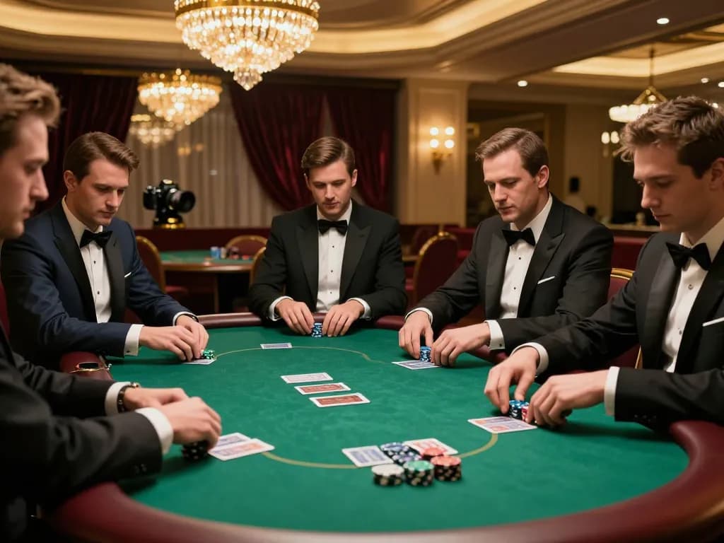 Players enjoy high-stakes poker in a luxurious casino with sunwin branded chips visible on the table.