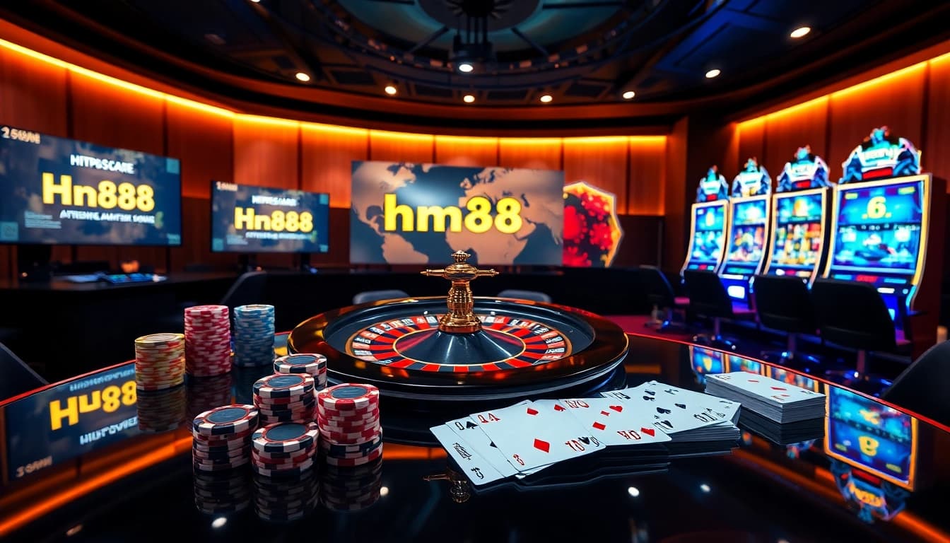 Engaging strategic gameplay at https://hm88.cafe/ with live roulette, poker chips, and slot machines