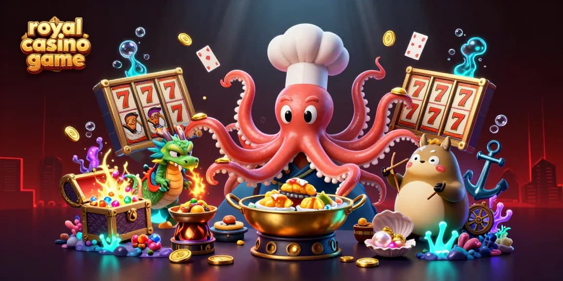 Engage with the royal casino game a vivid illustration showcasing vibrant characters, slot reels, and gold treasures.