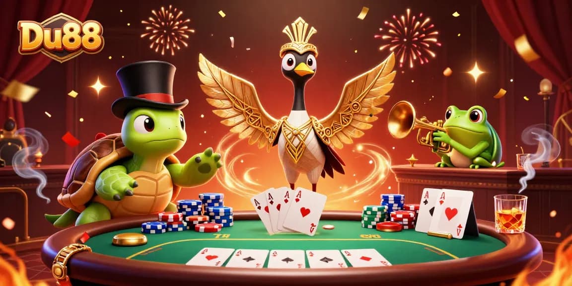 Experience thrilling action with Du88 at a vibrant speakeasy casino featuring colorful poker elements.