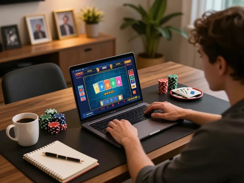 Engaging in an exciting game bài session online with strategy notes and a cozy setting