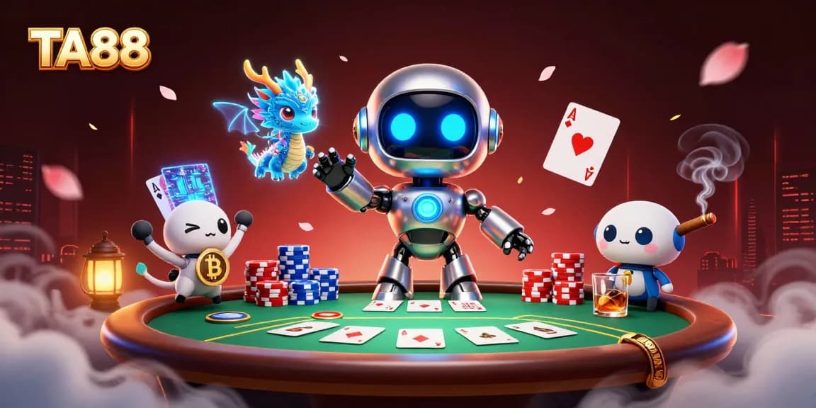 Experience excitement at TA88 with a thrilling poker game scene featuring colorful chips and unique characters.