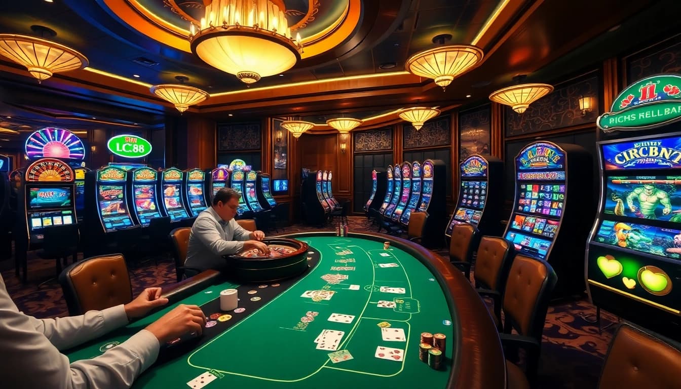 Experience the thrill of gaming at LC88's luxurious casino tables.