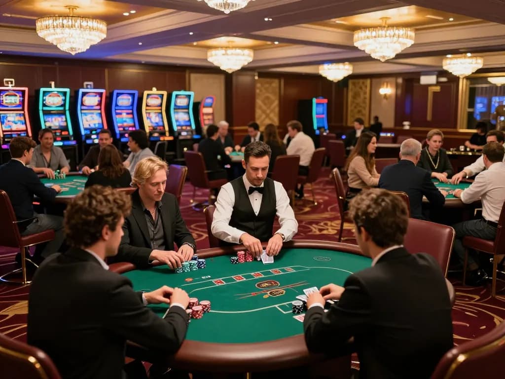 Players strategizing at a poker table in the luxurious CM88 casino, showcasing vibrant gaming atmosphere.