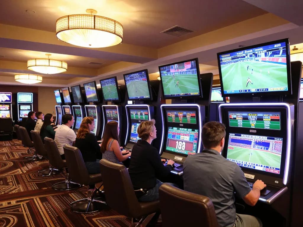 Engaged sports fans placing bets at Hitclub's vibrant betting area, showcasing excitement and strategy