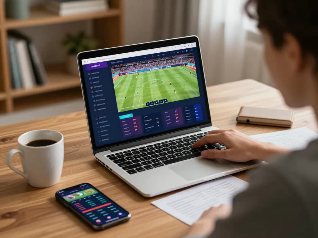 Engaging online sports betting experience at home featuring top 10 trang cá cược bóng đá interface on laptop.