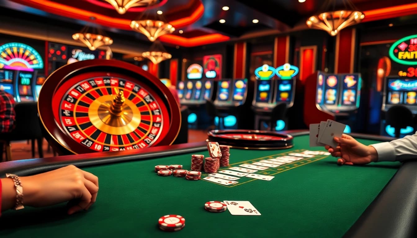 Experience a thrilling blackjack game at Tabet's luxurious casino, featuring vibrant cards and cheerful players.