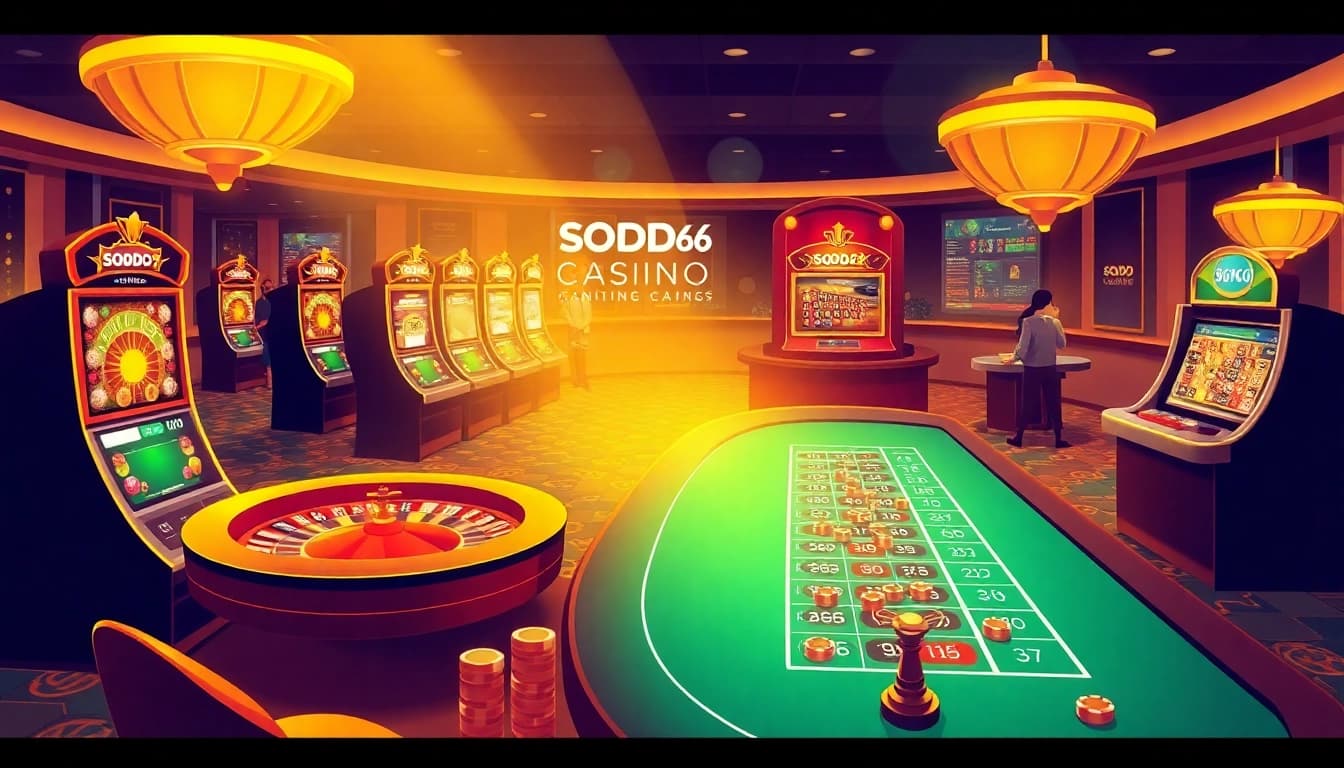 SODO66 players enjoying an exciting and vibrant online casino atmosphere with modern gaming tables.