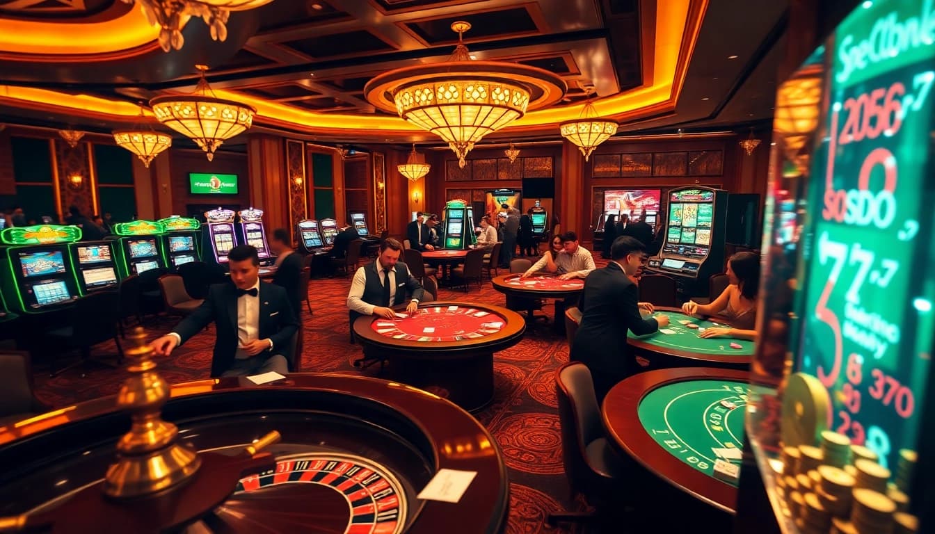 SODO casino scene with players enjoying roulette and poker, enhancing excitement in gambling.