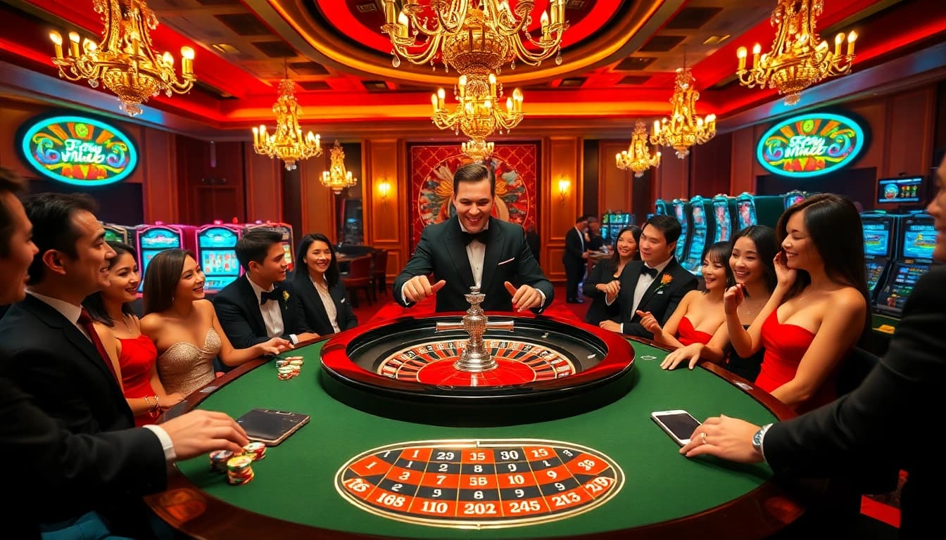 Experience thrilling gameplay at https://luongsontv5.com/ with this luxurious casino scene revolving around roulette.