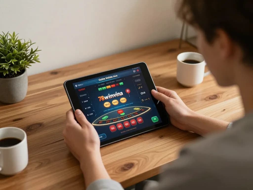 Engaging blackjack gameplay on 78winvina tablet in a cozy home setting