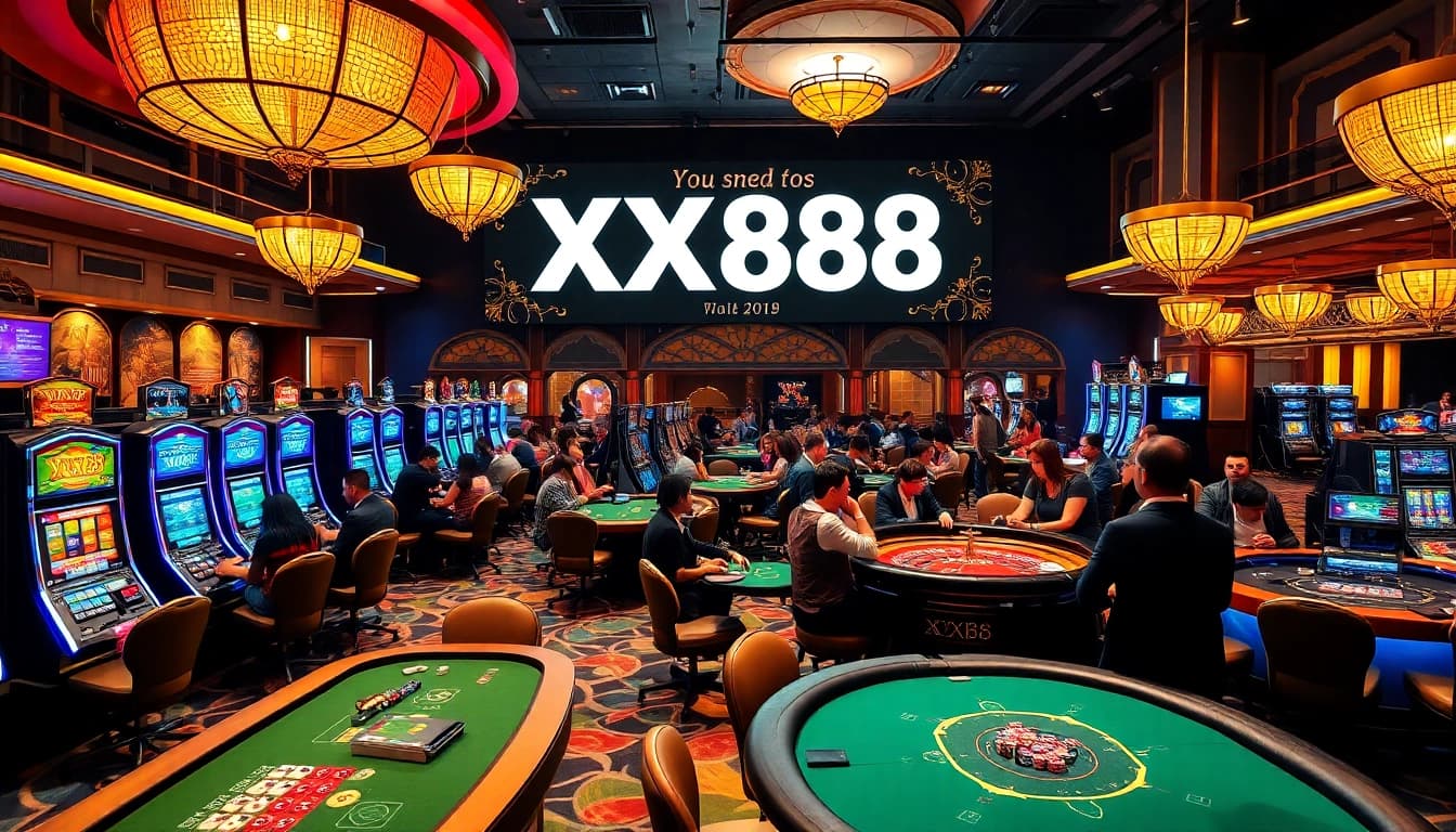 Players enjoying a thrilling casino experience at XX88, featuring blackjack and slot machines.