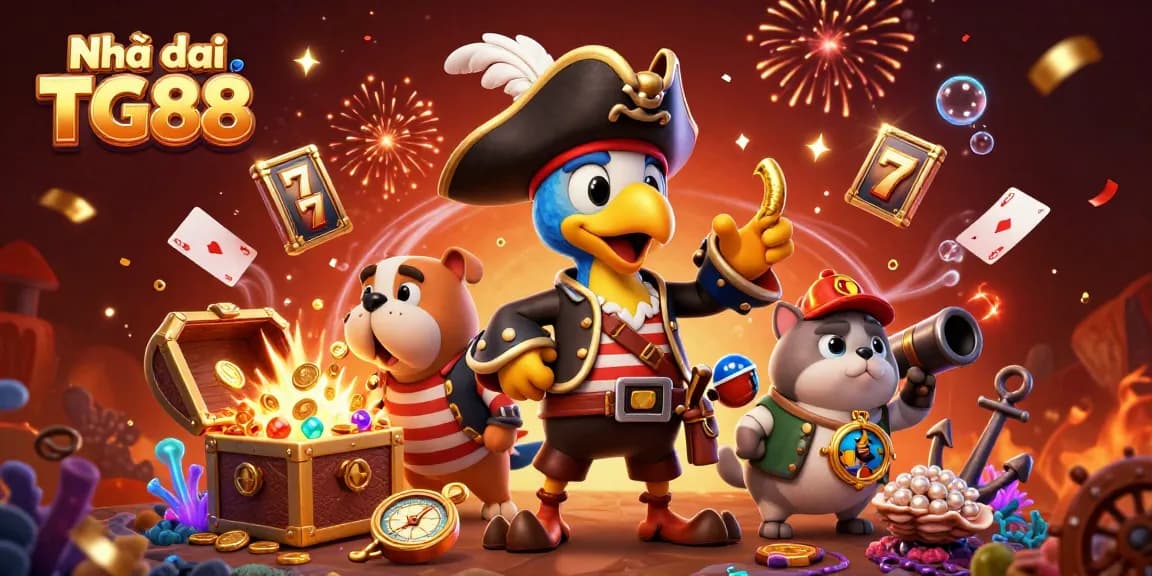 Experience the vibrant world of Nhà cái TG88 with playful pirate characters and thrilling gaming elements.