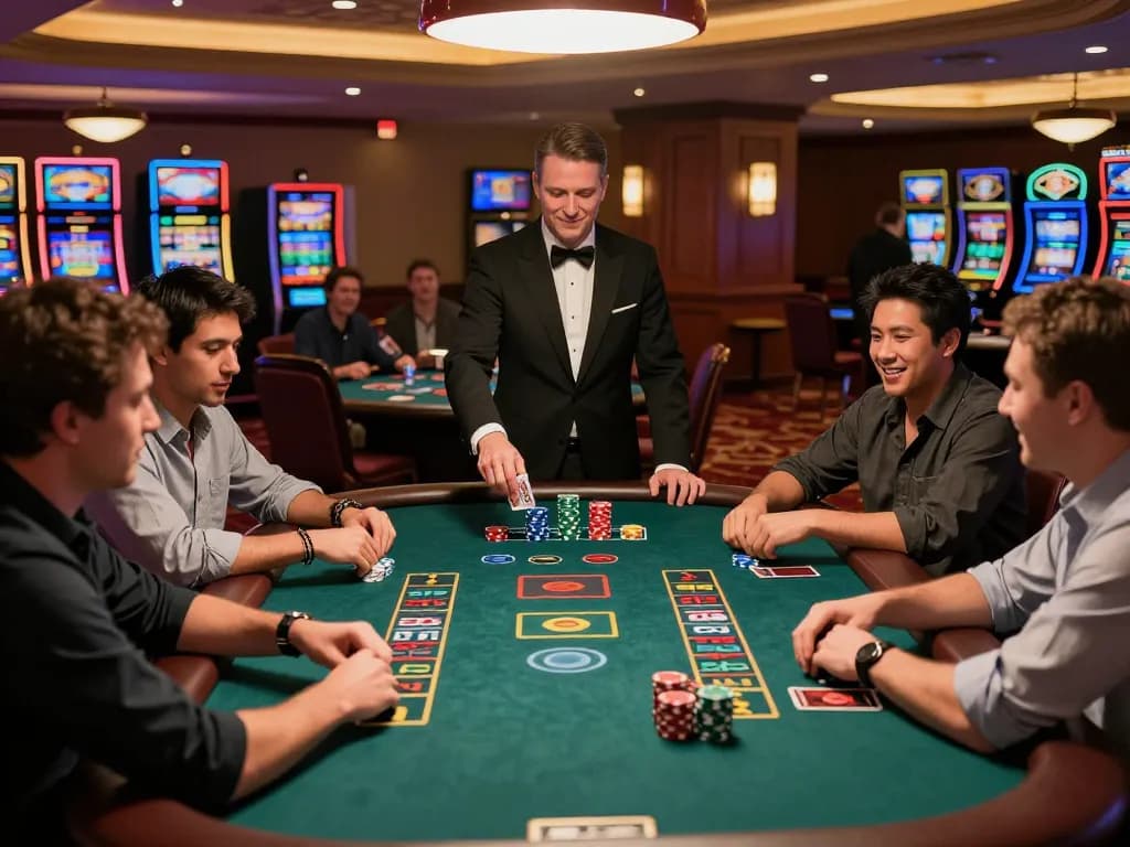 MM88 players strategizing during an exciting blackjack game at a lively casino table