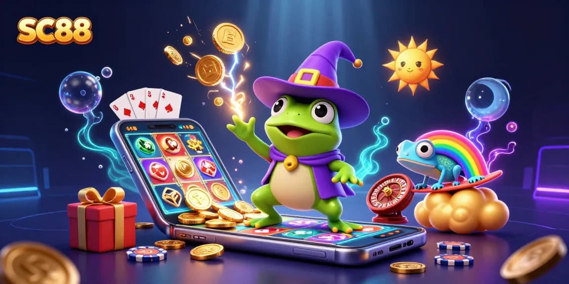 Experience SC88 slots with exciting golden coin storms and dynamic gameplay in this vivid illustration.