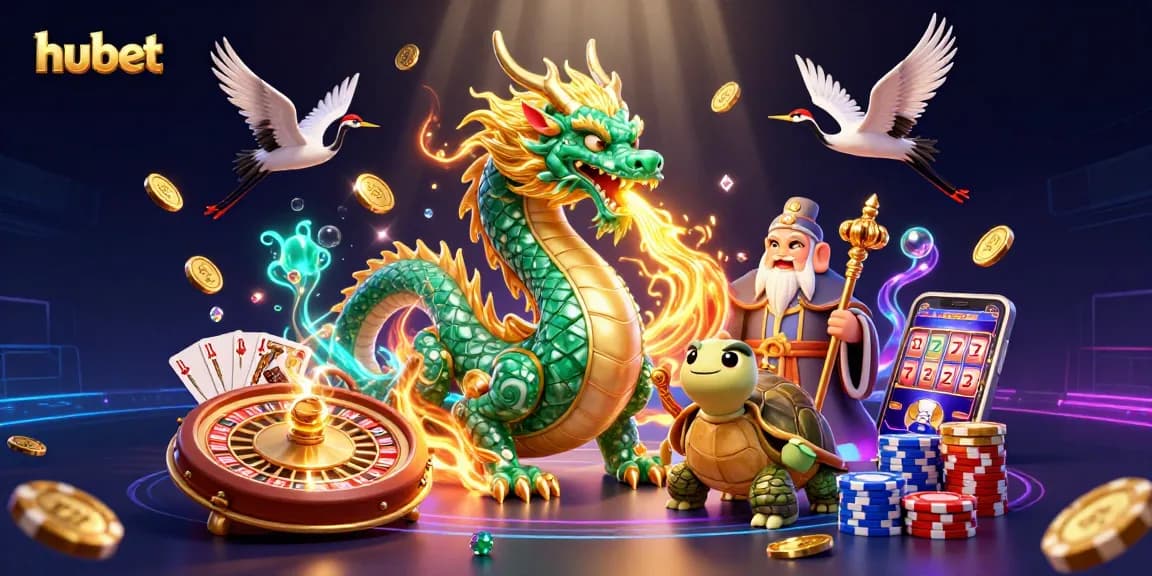 Engage in casino excitement with hubet featuring a jade dragon and lucky cranes.