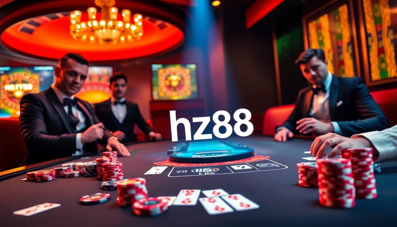 Experience the excitement of gambling at the hz88 casino table with colorful chips and cards.