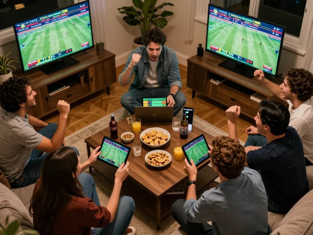 Fans celebrating their bets on KUWIN app during an exciting sports game.