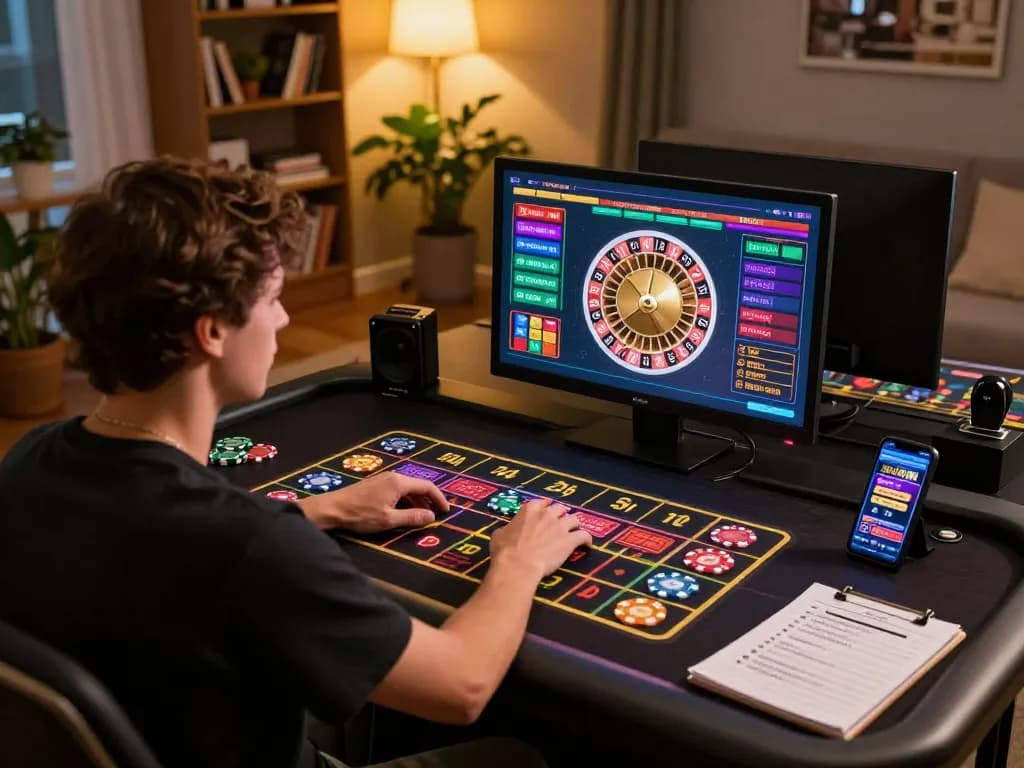 Playing rr88 online roulette game on laptop with digital betting interface and strategies