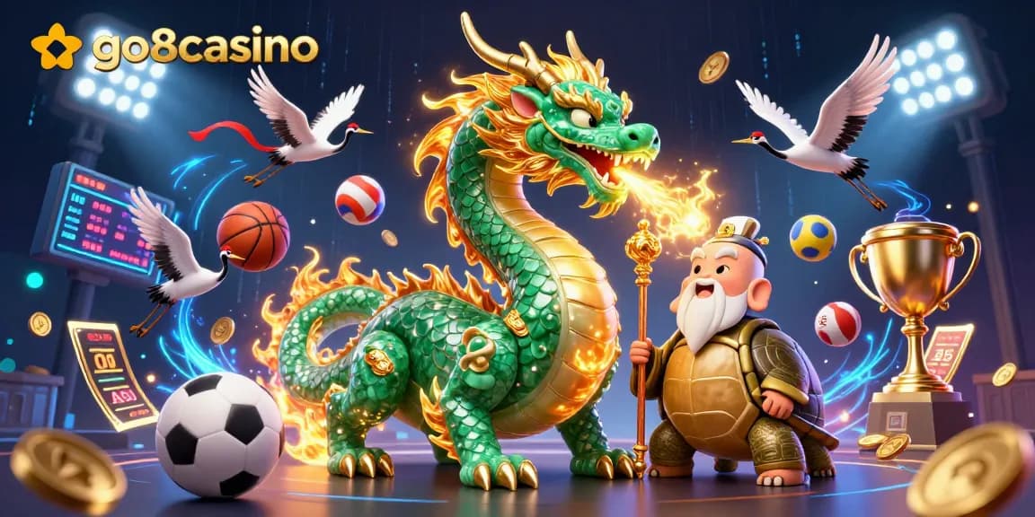 Experience thrilling gaming action with go8casino in a dynamic, vibrant 3D illustration.