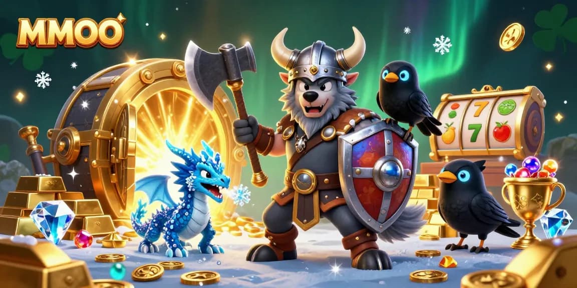 Bet on big wins with MMOO featuring a Viking wolf warrior and thrilling slots action.