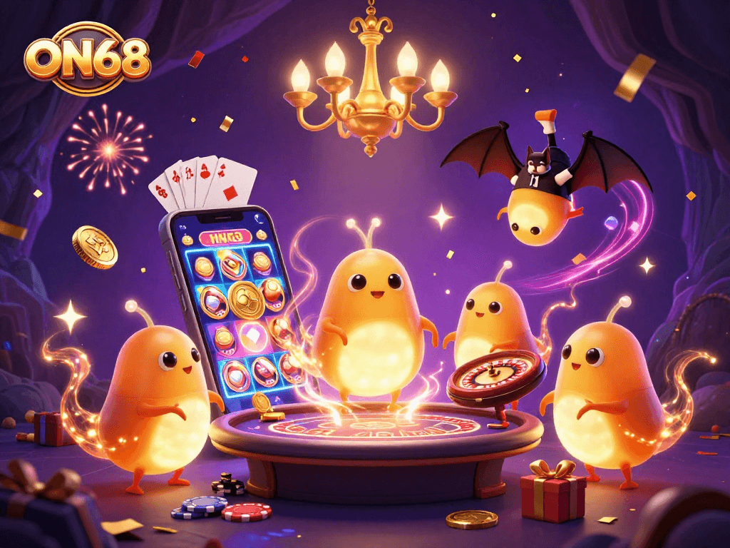 Experience the magic of ON68 casino with glowing characters and thrilling games in action.