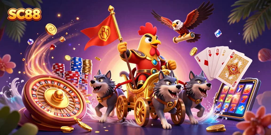 Spin the SC88 slots for vibrant wins featuring a rooster warlord and golden treasures.